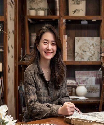 文轩探花内容运营负责人顾雅婷的工作照，坐于充满书香气息的内容工作室中，面带微笑，展现出对内容品质的热情与专注
